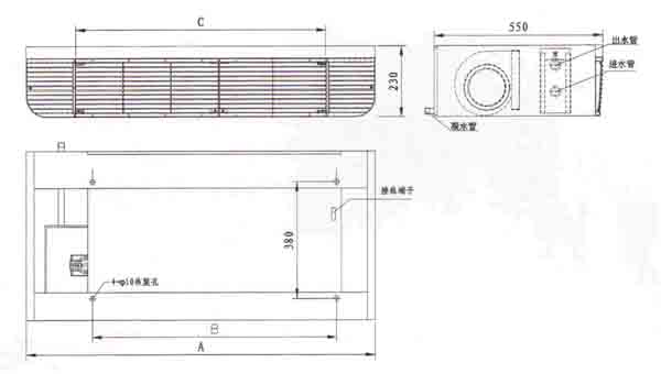 臥式明裝風機盤管結構尺寸圖