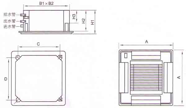 卡式明裝風機盤管結構尺寸圖  吸頂式風機盤管結構圖