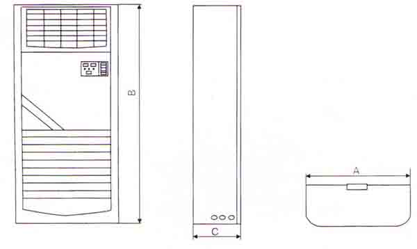 立柱上風機盤管  立柜式風機盤管結構尺寸圖